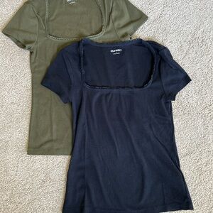 Old Navy set of Black and Green Fitted Tees w Lace Trim